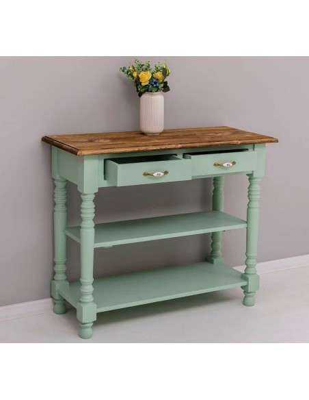 Consolle shabby gamba tornita colorata o legno naturale 110cm con doppio cassetto MS708