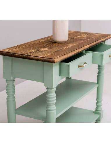 Consolle shabby gamba tornita colorata o legno naturale 110cm con doppio cassetto MS708