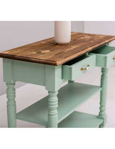 Consolle shabby gamba tornita colorata o legno naturale 110cm con doppio cassetto MS708