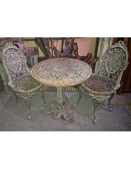Tavolino da giardino in ghisa vintage con sedie | Arredo esterno