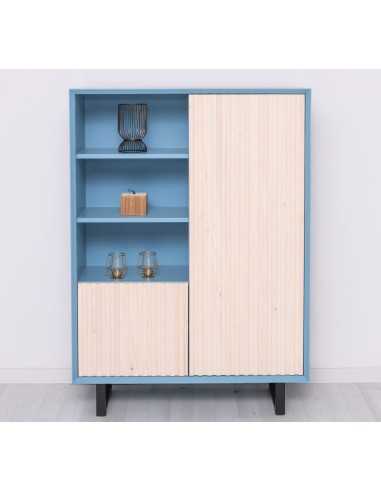 Credenza Slatted country a 2 ante con ripiani e piedini in ferro