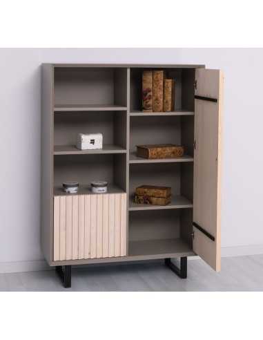 Credenza Slatted country a 2 ante con ripiani e piedini in ferro