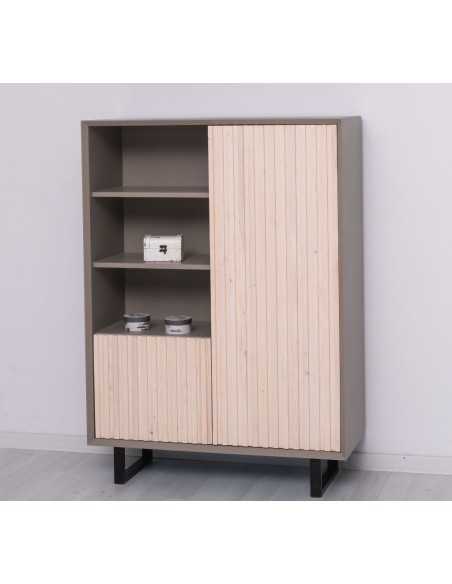 Credenza Slatted country a 2 ante con ripiani e piedini in ferro