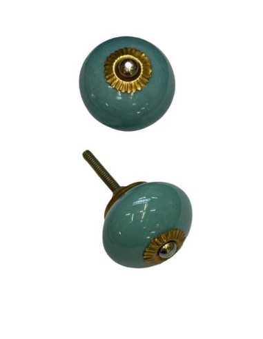 Pomello in ceramica artigianale Ø 4 cm colore ottanio | Maniglia per mobili POM006