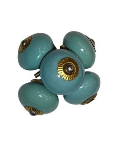 Pomello in ceramica artigianale Ø 4 cm colore ottanio | Maniglia per mobili POM006