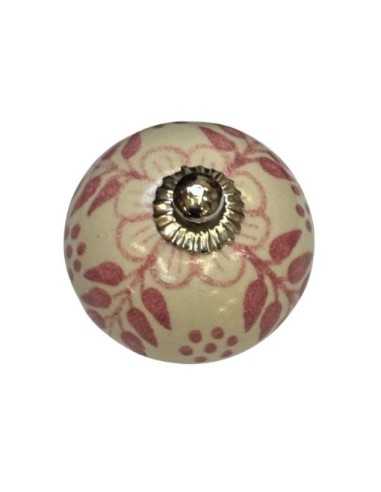 Pomello in ceramica artigianale Ø 4 cm colore base avorio e decoro rosa | Maniglia per mobili POM007