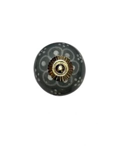 Pomello in ceramica artigianale Ø 4 cm colore base grigio decoro bianco. | Maniglia per mobili POM009