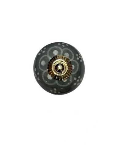 Pomello in ceramica artigianale Ø 4 cm colore base grigio decoro bianco. | Maniglia per mobili POM009