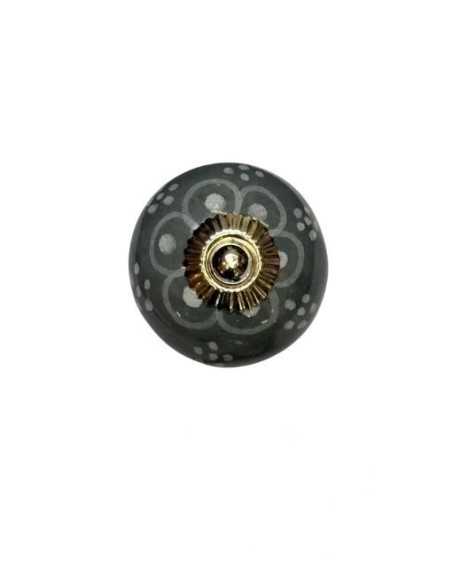 Pomello in ceramica artigianale Ø 4 cm colore base grigio decoro bianco. | Maniglia per mobili POM009