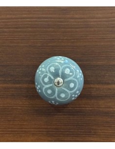 Pomello in ceramica artigianale Ø 4 cm colore base grigio decoro bianco. | Maniglia per mobili POM009 2