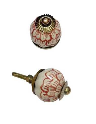 Pomello in ceramica artigianale Ø 3 cm colore base bianco decoro rosso | Maniglia per mobili POM010