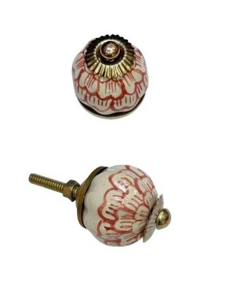 Pomello in ceramica artigianale Ø 3 cm colore base bianco decoro rosso | Maniglia per mobili POM010