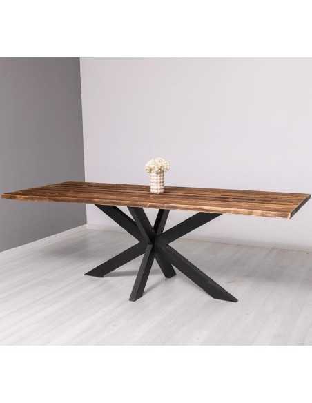 Tavolo rustico o colorato in legno con gamba centrale in ferro 180cm MS787