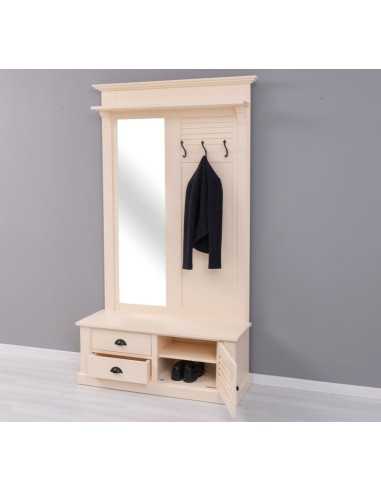 Appendiabiti da ingresso in stile country legno 3 ganci con specchio MS722