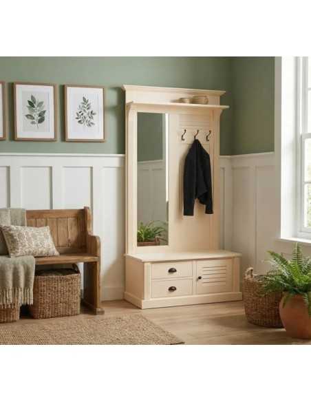 Appendiabiti da ingresso in stile country legno 3 ganci con specchio MS722