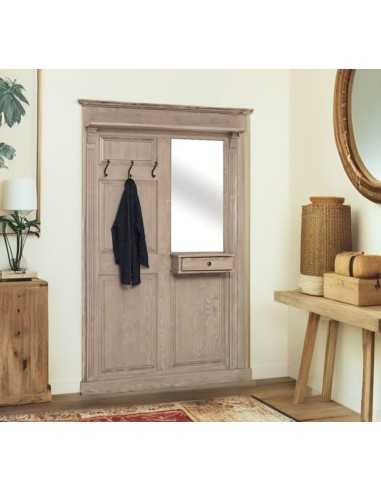 Pannello appendiabiti country legno 3 ganci con specchio MS242