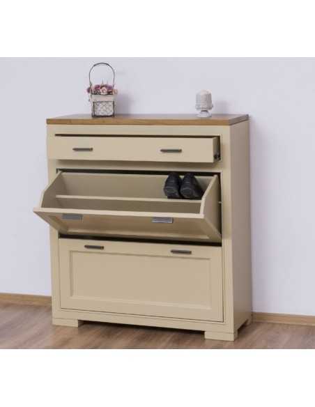 Scarpiera country in legno colorato con due ante e cassetto MS642