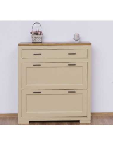 Scarpiera country in legno colorato con due ante e cassetto MS642