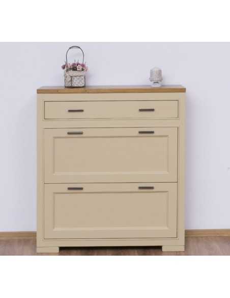 Scarpiera country in legno colorato con due ante e cassetto MS642