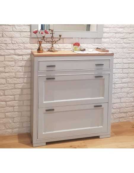 Scarpiera country in legno colorato con due ante e cassetto MS642