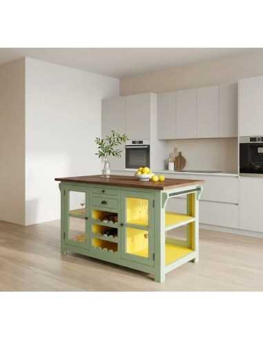Cucina isola centrale portabottiglie legno stile shabby chic MS608