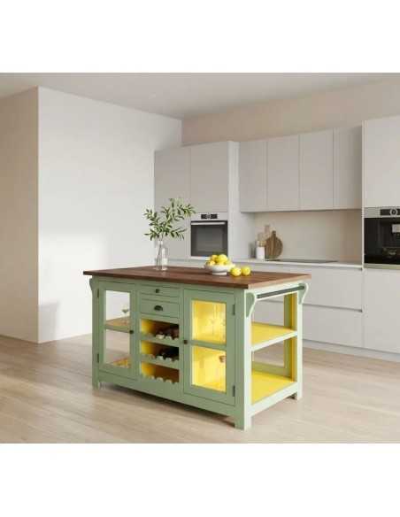 Cucina isola centrale portabottiglie legno stile shabby chic MS608