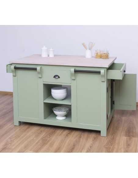 Cucina isola centrale legno stile provenzale colorato MS360