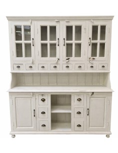 Credenza due corpi bianco decapato rustico in legno sheesham 187 cm CX9003