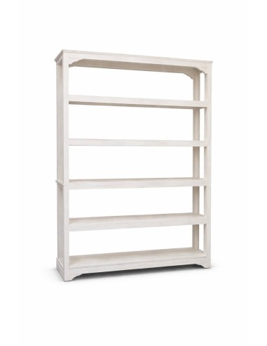Libreria bianca decapata in legno teak 120 cm con 5 ripiani cx9004