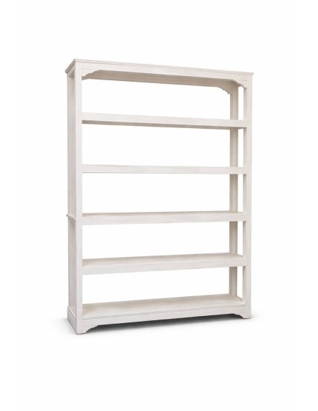 Libreria bianca decapata in legno teak 120 cm con 5 ripiani cx9004