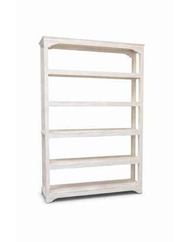 Libreria bianca decapata in legno teak 120 cm con 5 ripiani cx9004