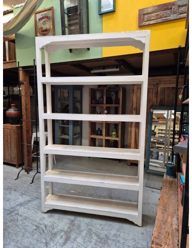 Libreria bianca decapata in legno teak 120 cm con 5 ripiani cx9004