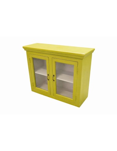 Pensile in legno massello verde decapato 90 cm con ante vetro CX9011