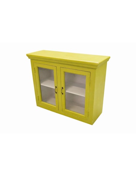 Pensile in legno massello verde decapato 90 cm con ante vetro CX9011