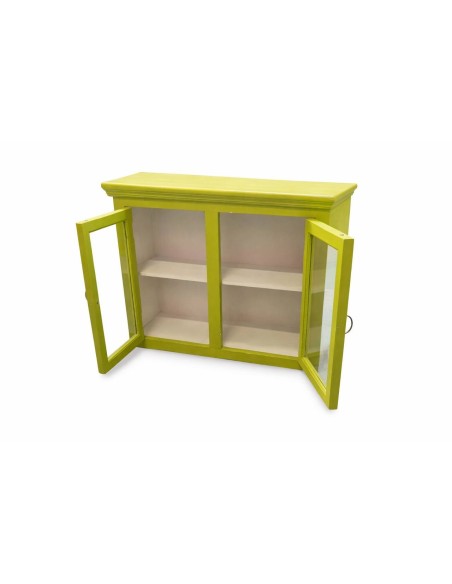 Pensile in legno massello verde decapato 90 cm con ante vetro CX9011