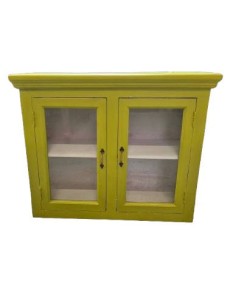 Pensile in legno massello verde decapato 90 cm con ante vetro CX9011