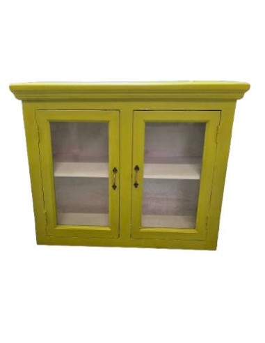 Pensile in legno massello verde decapato 90 cm con ante vetro CX9011