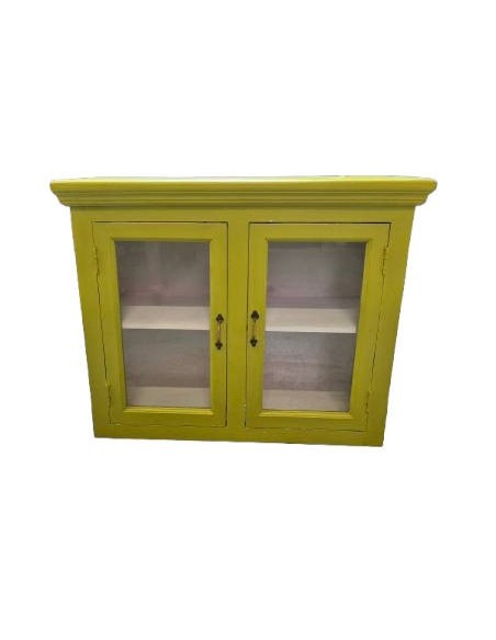 Pensile in legno massello verde decapato 90 cm con ante vetro CX9011
