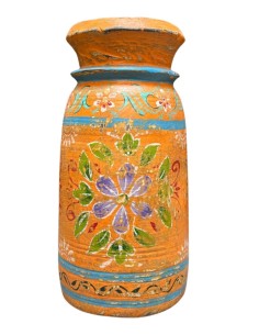 Vaso etnico in legno dipinto a mano colore ocra 25 cm  ts195d