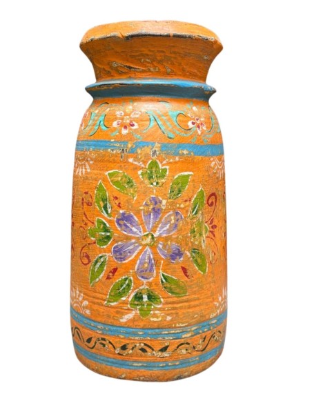 Vaso etnico in legno dipinto a mano colore ocra 25 cm  ts195d