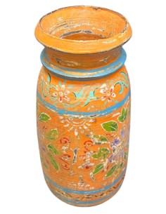 Vaso etnico in legno dipinto a mano colore ocra 25 cm  ts195d 2