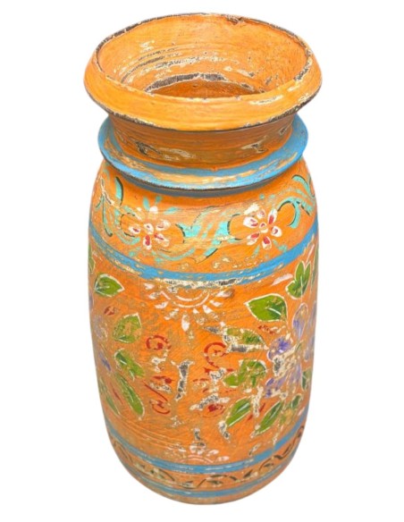 Vaso etnico in legno dipinto a mano colore ocra 25 cm  ts195d
