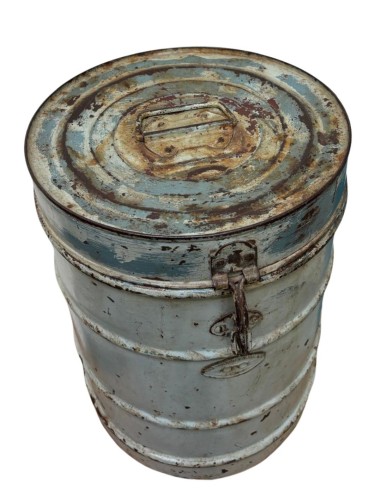 Bidone vintage in ferro azzurro contenitore industriale India ts144B