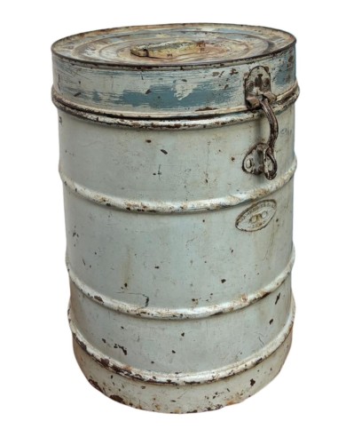 Bidone vintage in ferro azzurro contenitore industriale India ts144B