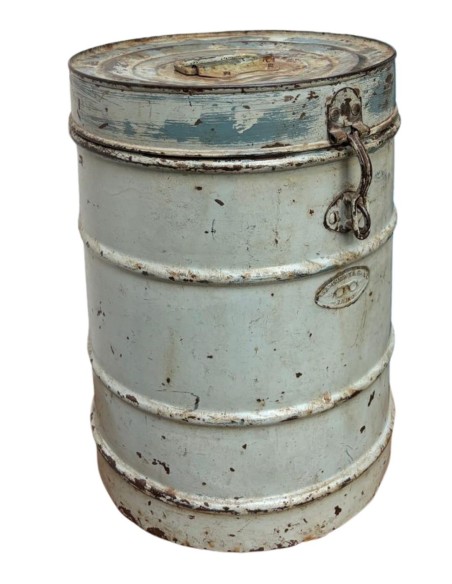 Bidone vintage in ferro azzurro contenitore industriale India ts144B