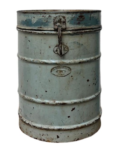 Bidone vintage in ferro azzurro contenitore industriale India ts144B