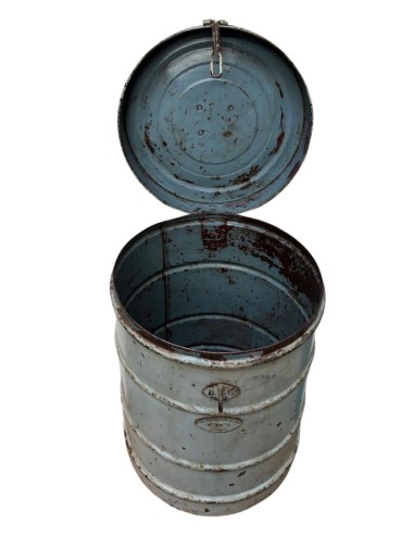Bidone vintage in ferro azzurro contenitore industriale India ts144B