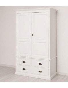 Armadio 2 ante legno pino bianco 120x197 cm con 3 cassetti stile country OMS127