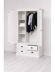 Armadio 2 ante legno pino bianco 120x197 cm con 3 cassetti stile country OMS127 2