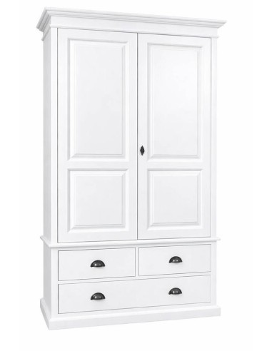 Armadio 2 ante legno pino bianco 120x197 cm con 3 cassetti stile country OMS127